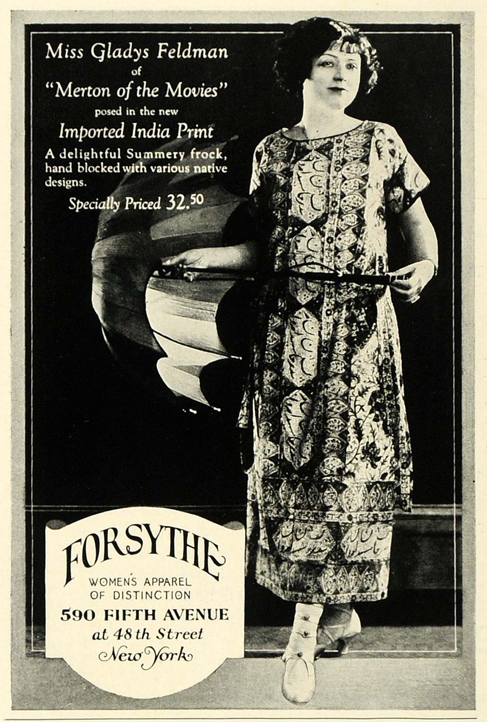 1923 dress fashion 1923 Ad Forsythe Womens Fashion Clothing Stage Actress Gladys Feldman New  COL3