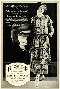 1923 Ad Forsythe Womens Fashion Clothing Stage Actress Gladys Feldman New COL3