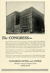 1922 Ad Historic Congress Hotel Michigan Avenue Chicago Luxury Lodging COL3