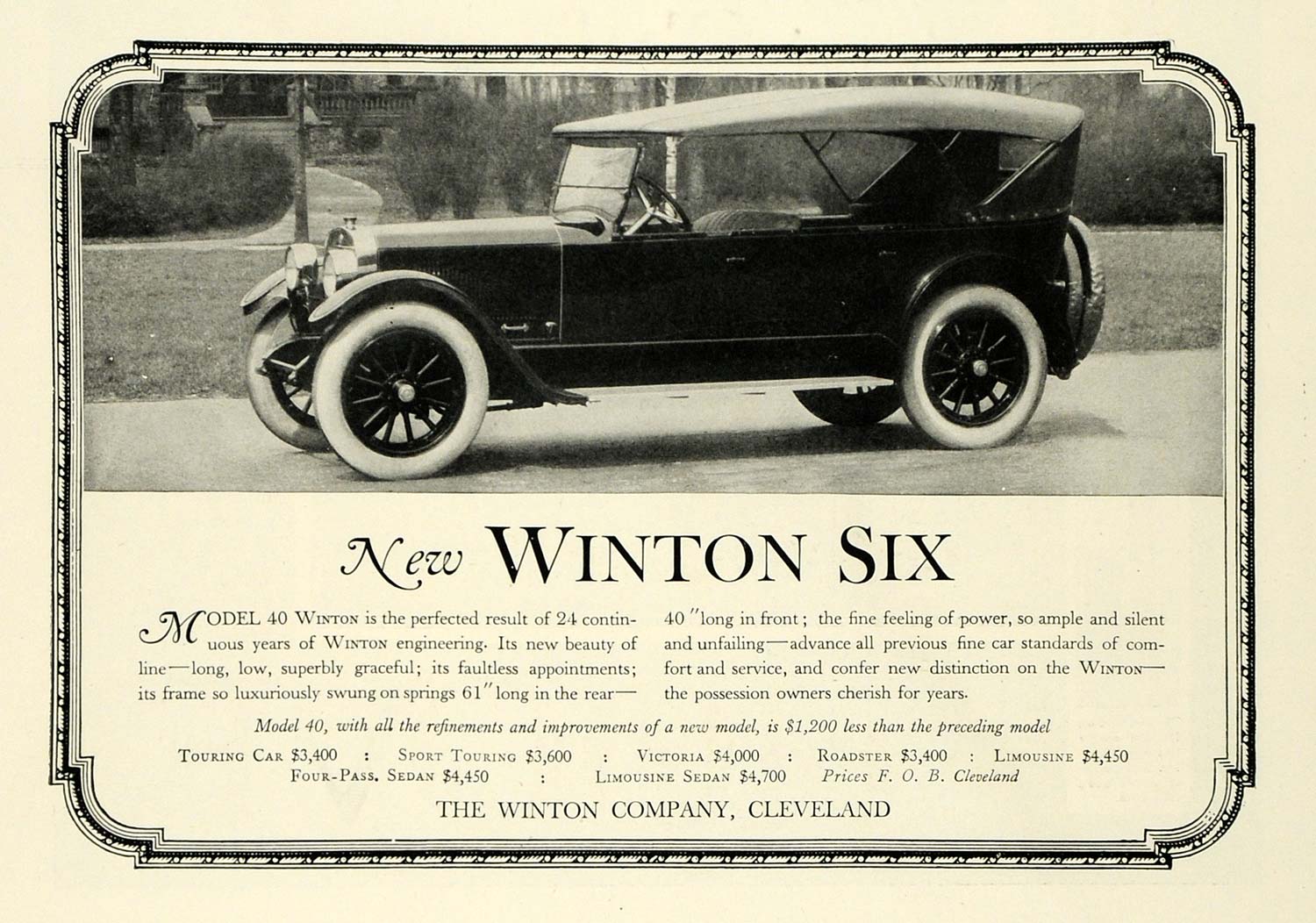 1922 Ad Antique Winton Six Model 40 American Automobile Convertible Top COL3