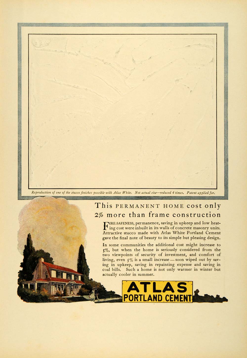 1923 Ad White Atlas Portland Cement Home Construction Building Materials NY COL3