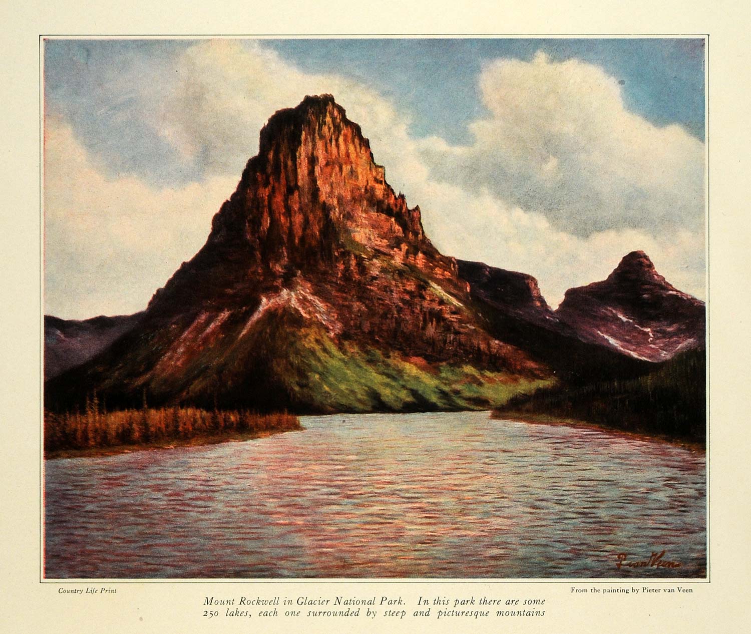 1923 Print Mount Rockwell Glacier National Park Landscape Pieter van Veen COL3