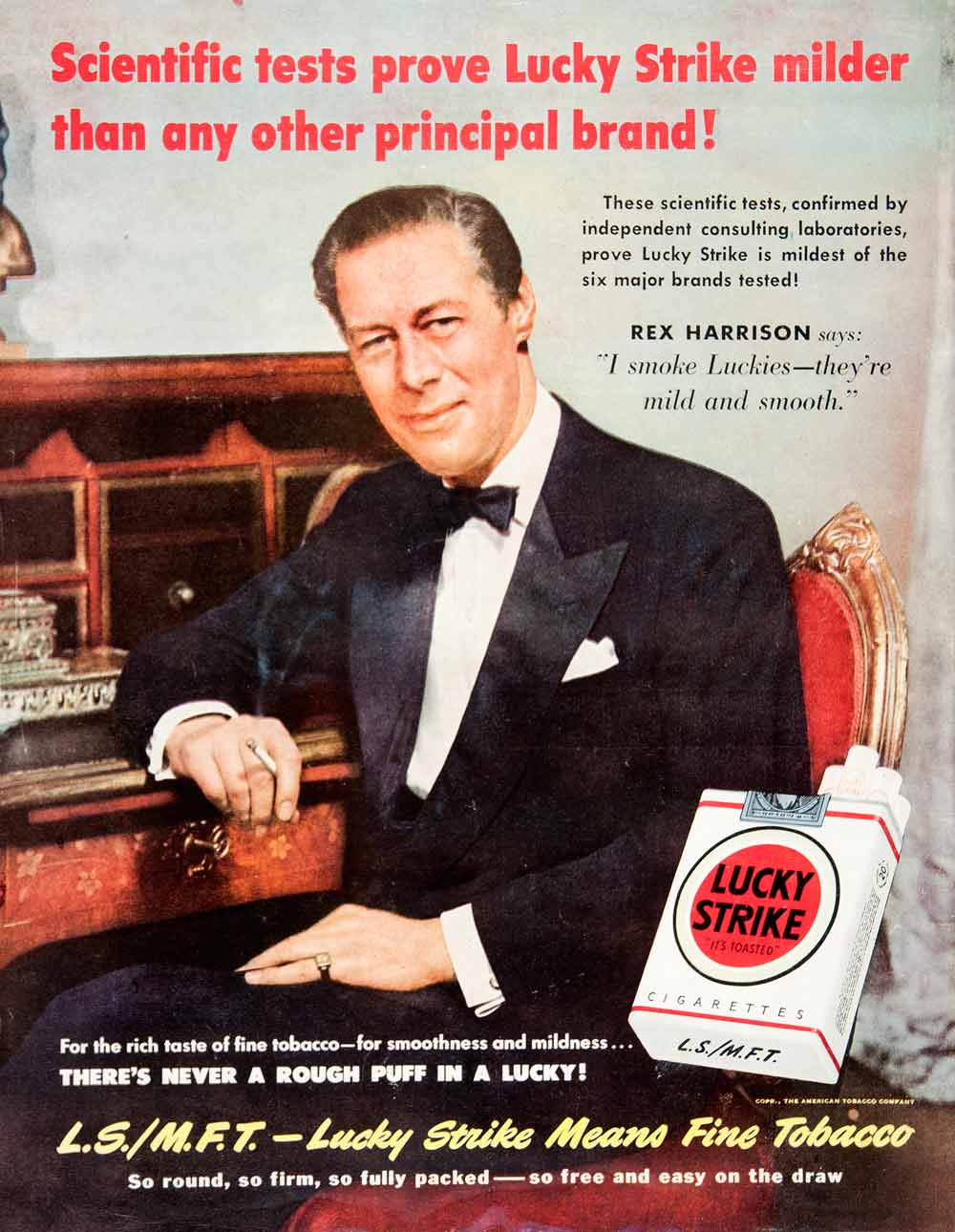 1950 Ad Lucky Strike Cigarettes American Tobacco Rex Harrison COLL1