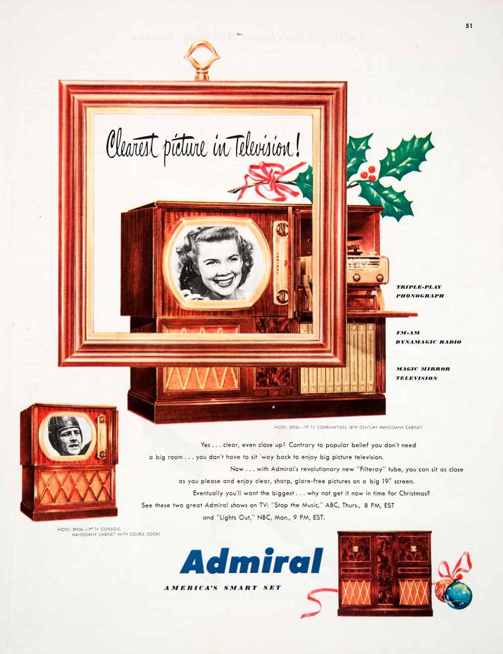 1950 Ad Admiral Television Phonograph Cabinet Dynamagic Radio Chicago COLL1