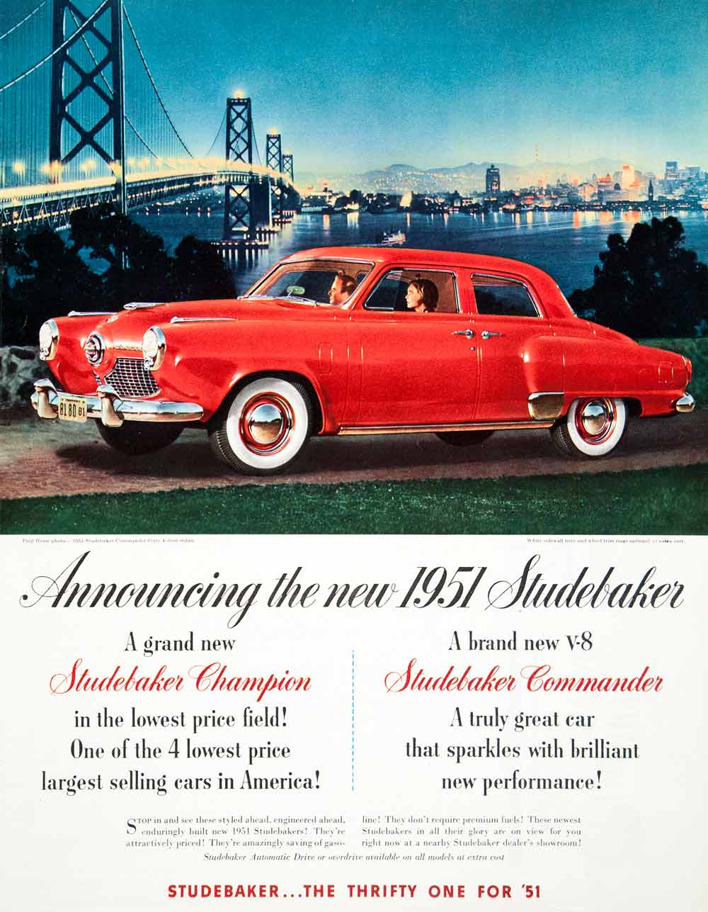 1950 Ad Studebaker Champion 51 Commander Sedan Advertisement Car Bridge COLL1