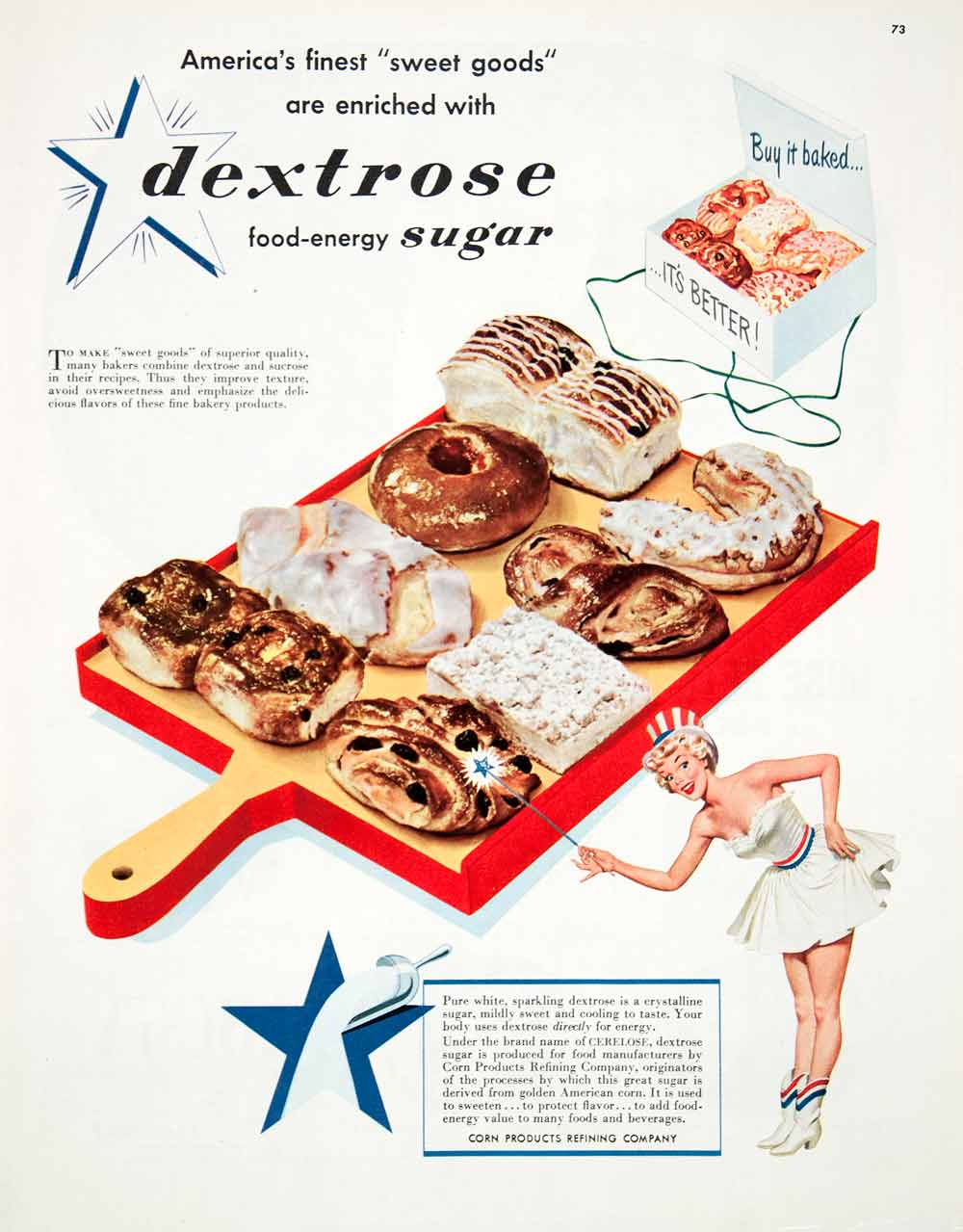 1950 Ad Cerelose Brand Dextrose Sugar Corn Products Refining Danish Donut COLL1