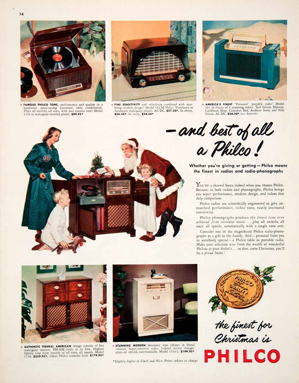 1950 Ad Philco Philadelphia Radio Phonograph Transitone Consoles