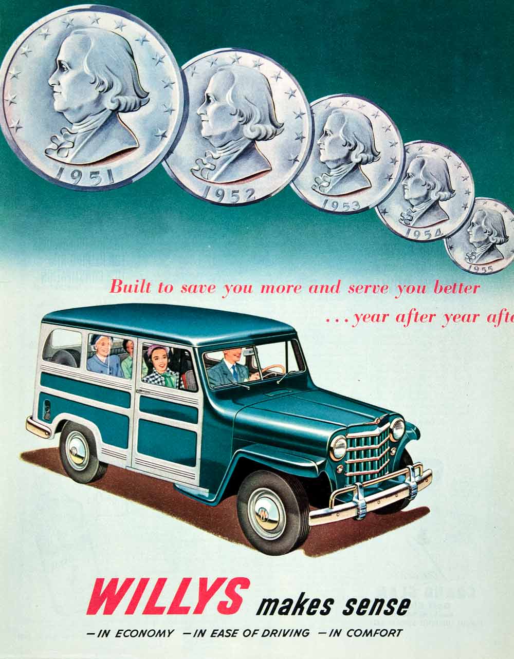 1951 Ad Willys Overland Motor Civilian Jeep Coin Nickel Family Kaiser COLL1