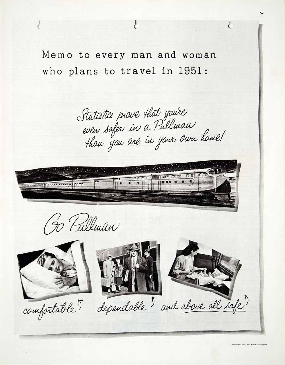 1951 Ad Pullman Passenger Cars Travel Train Railroad Memo Lake Calumet COLL1