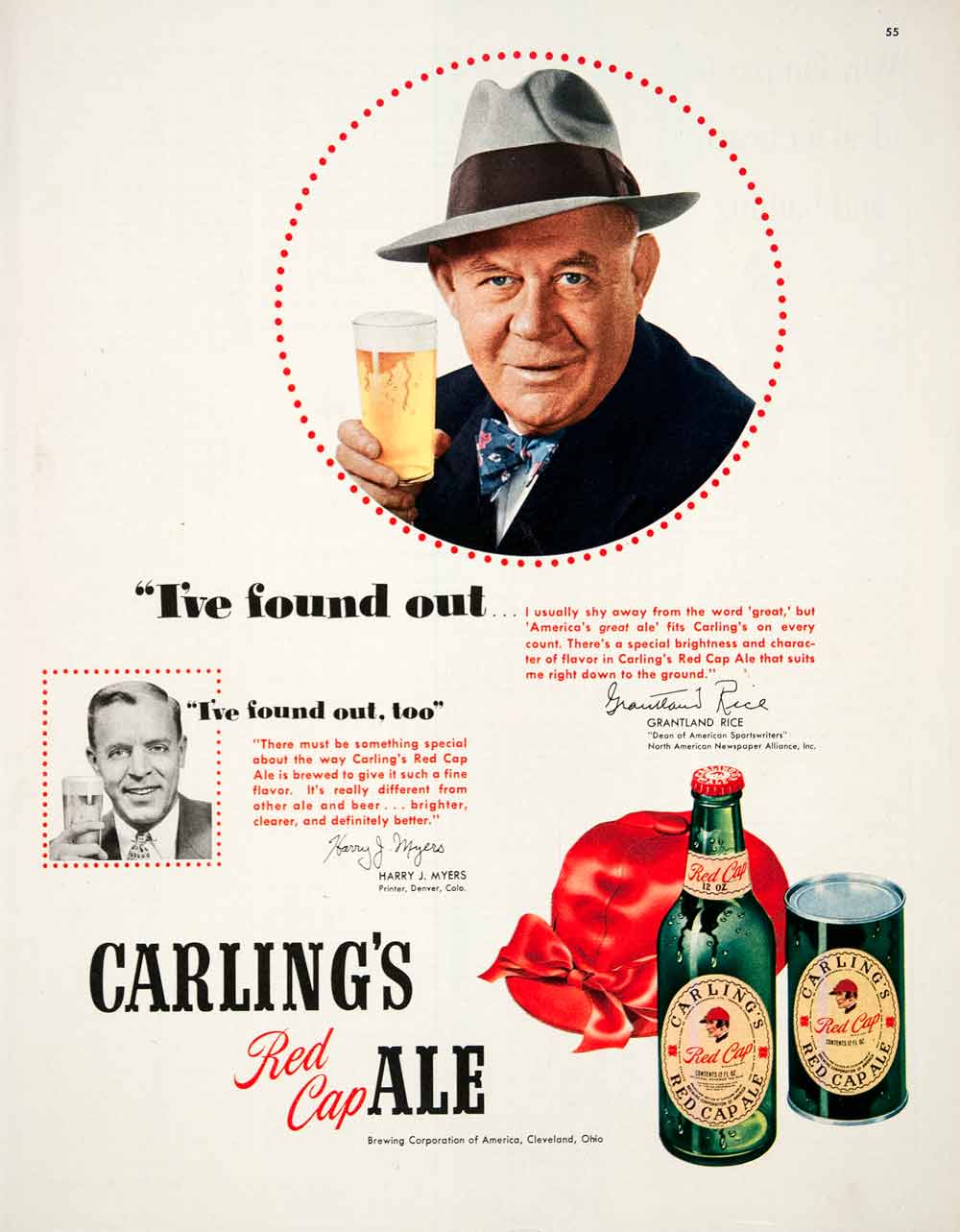 1950 Ad Carling Red Cap Ale Brewing Cleveland Toronto Harry Myers COLL1