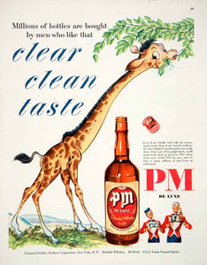 1950 Ad PM DeLuxe Whiskey Joe Giraffe National Distillers Cartoon COLL1