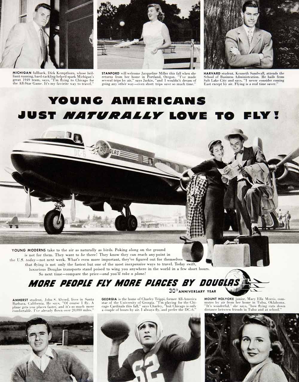 1950 Ad Douglas Aircraft DC-6 Airplane Thirtieth Anniversary Year Young COLL1
