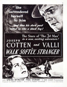 1950 Ad RKO Pictures Walk Softly Stranger Joseph Cotten Valli Spring COLL1