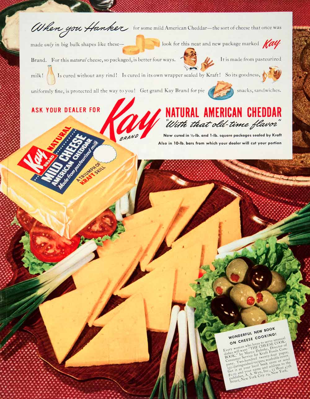 1950 Ad Kay Brand American Mild Cheddar Cheese Kraft Food Book Marye COLL1