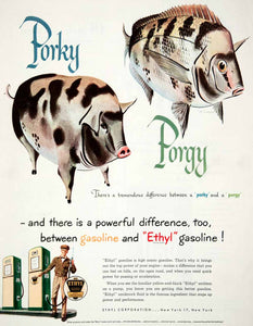1950 Ad Ethyl Corporation Gasoline Porky Porgy Comparison Singer COLL1