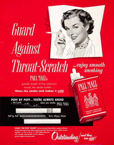 1950 Ad Pall Mall Cigarette Cigar American Puff Woman Necklace Throat COLL1
