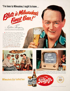1951 Ad Blatz Beer Brewing Milwaukee William Gargan Amos Andy Show First COLL2
