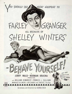 1951 Ad Behave Yourself Movie Farley Granger Shelley Winters RKO Radio COLL2