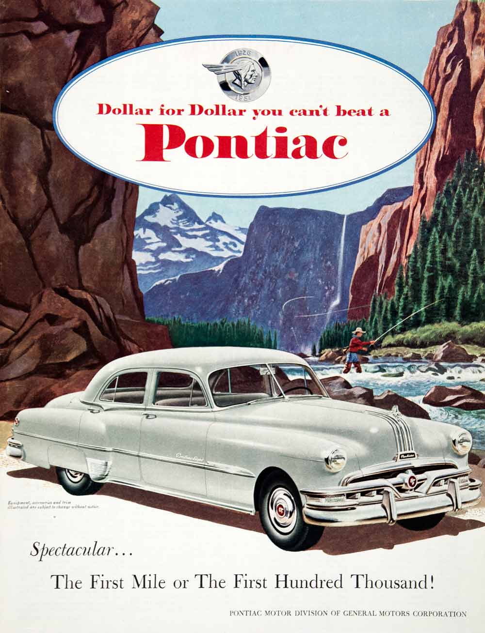 1951 Ad Pontiac Eight General Motors Vintage Car Landscape Mountain COLL2