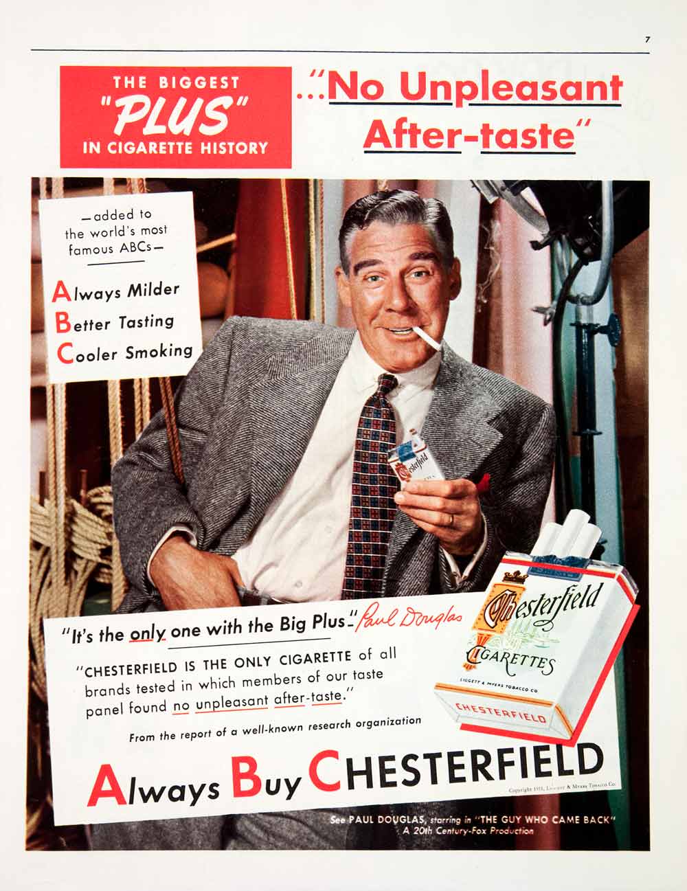 liggett cigarettes 1951 Ad Chesterfield Cigarettes Liggett Myers Tobacco Paul Douglas Actor  COLL2