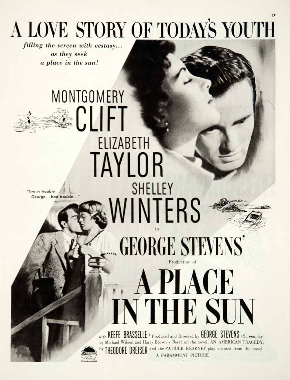 1951 Ad A Place In The Sun Movie Paramount Elizabeth Taylor Shelley COLL2