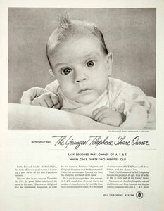 1952 Ad ATT&T Bell Telephone System Leonard A. Snyder Baby Stock COLL2