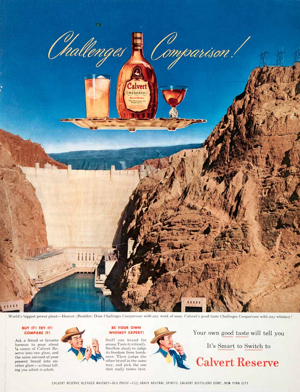 1951 Ad Calvert Reserve Blended Whiskey Hoover Dam Challenge Power Plant COLL2