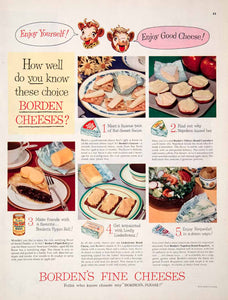 1951 Ad Bordens Fine Cheese Cows Gruyere Camembert Pippin Roll Liederkranz COLL2