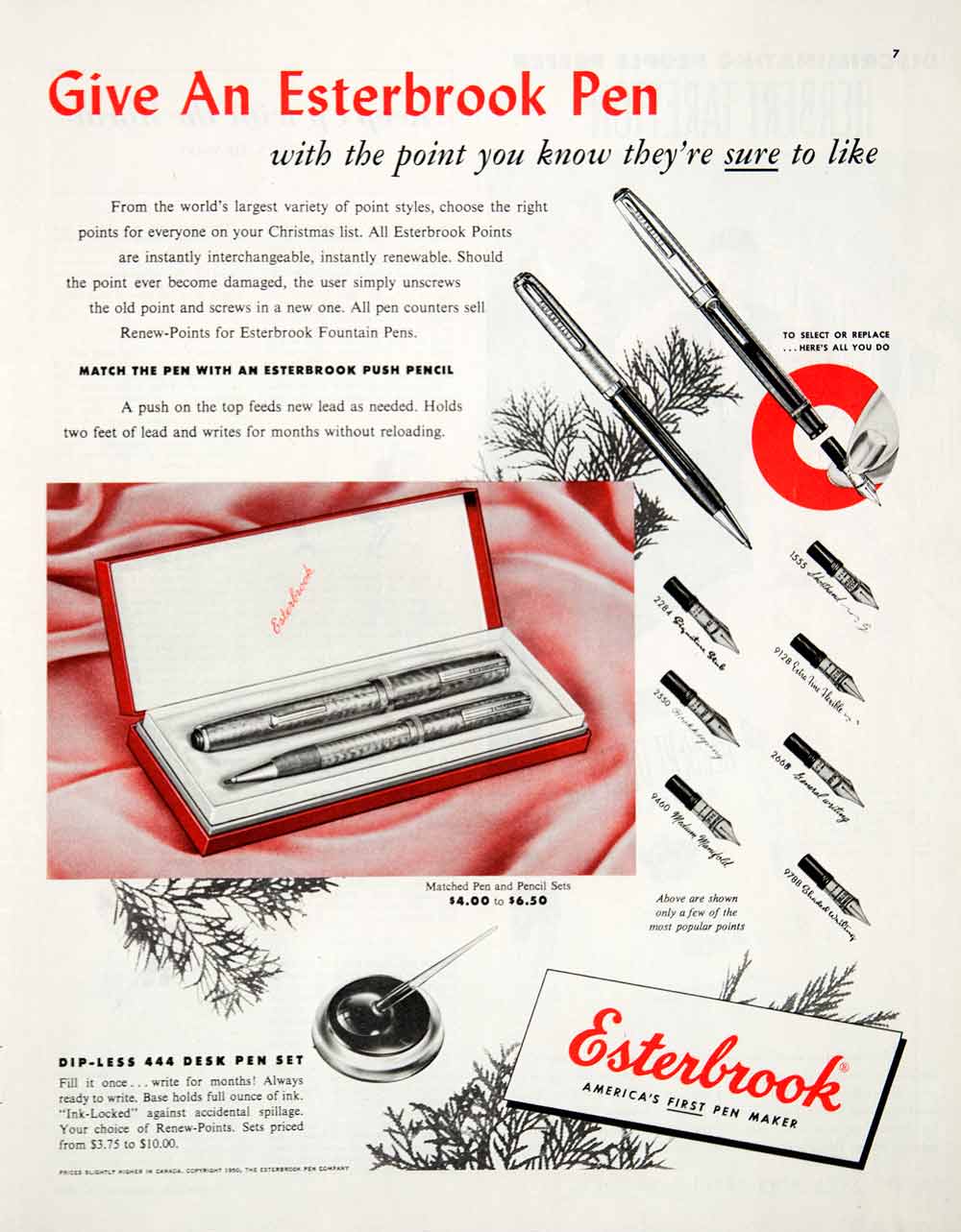 1950 Ad Esterbrook Pen Push Pencil Set Gift Box Replacement Tips COLL2