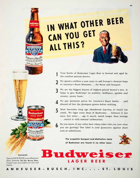 1950 Ad Budweiser Beer Anheuser-Busch Saint Louis Missouri Lager