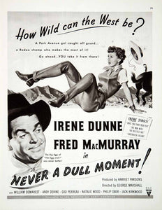 1950 Ad Never A Dull Moment Irene Dunne Fred MacMurray Wild West Sing RKO COLL2