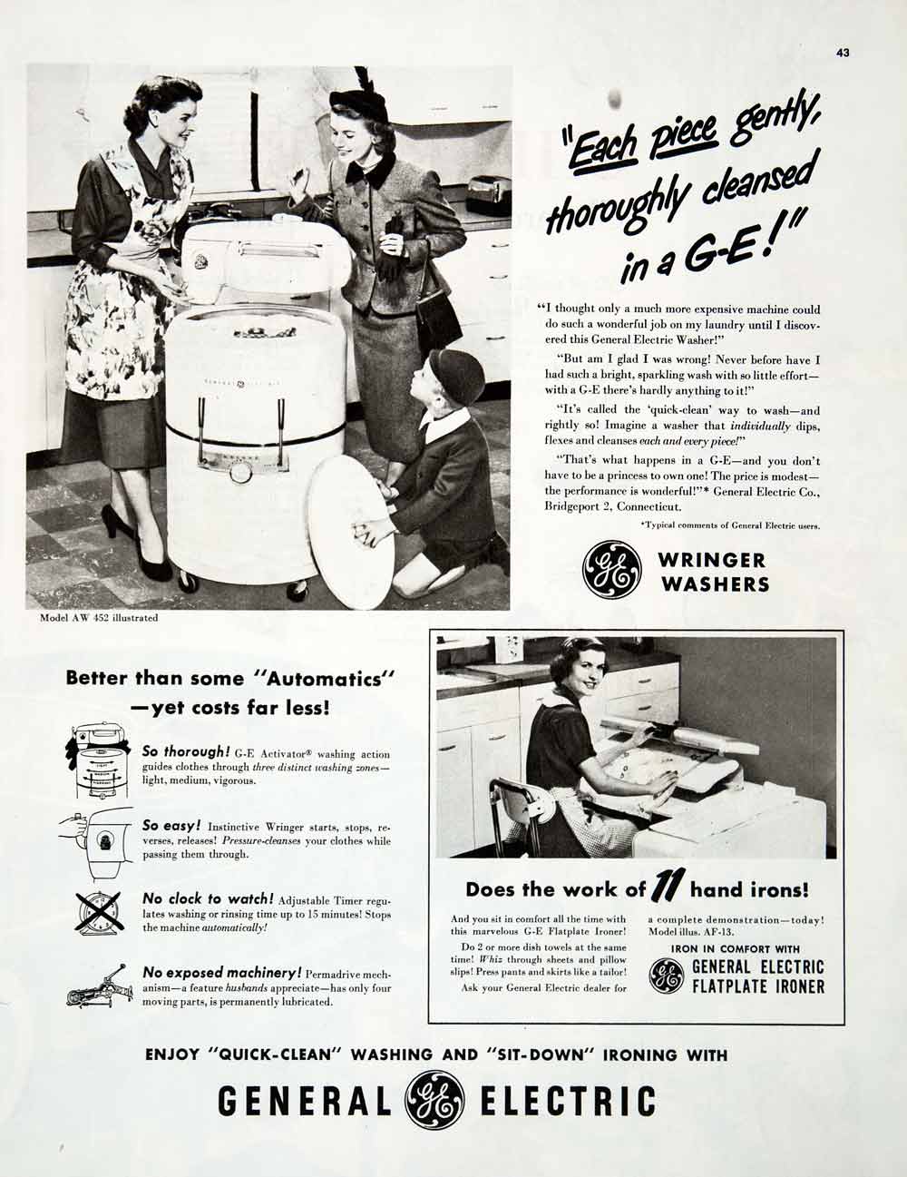 1950 Ad Wringer Washer Flatplate Ironer General Electric GE Activator COLL2