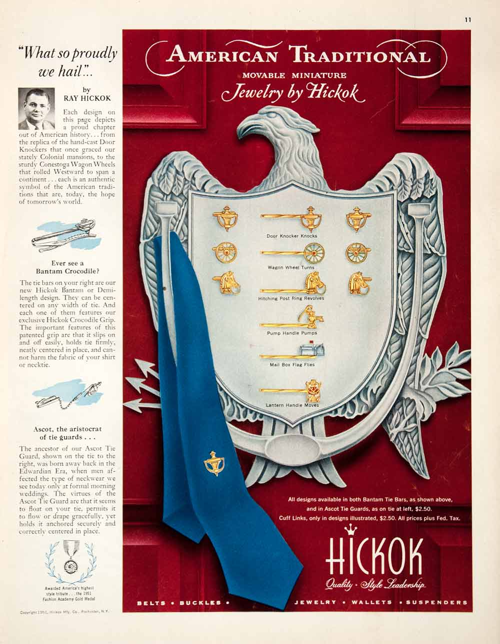 1951 Ad Movable Miniature Jewelry Hickok Wallets Suspenders American COLL2