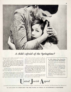 1951 Ad United Jewish Appeal Child Afraid Springtime Israel Europe COLL2