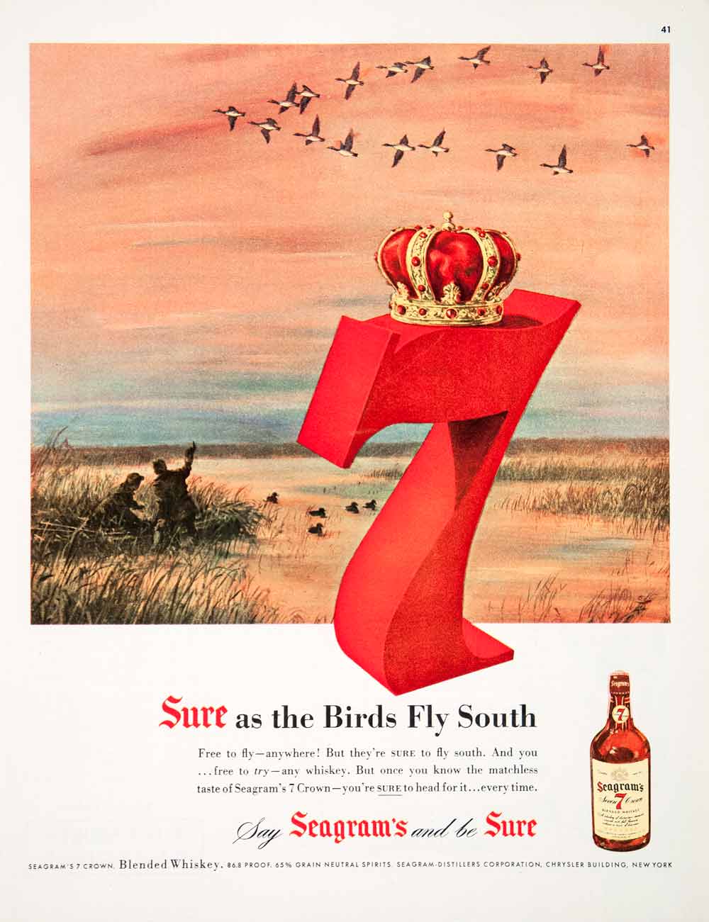 1950 Ad Seagram's Seven Crown Whiskey Alcohol Distiller New York Birds COLL3