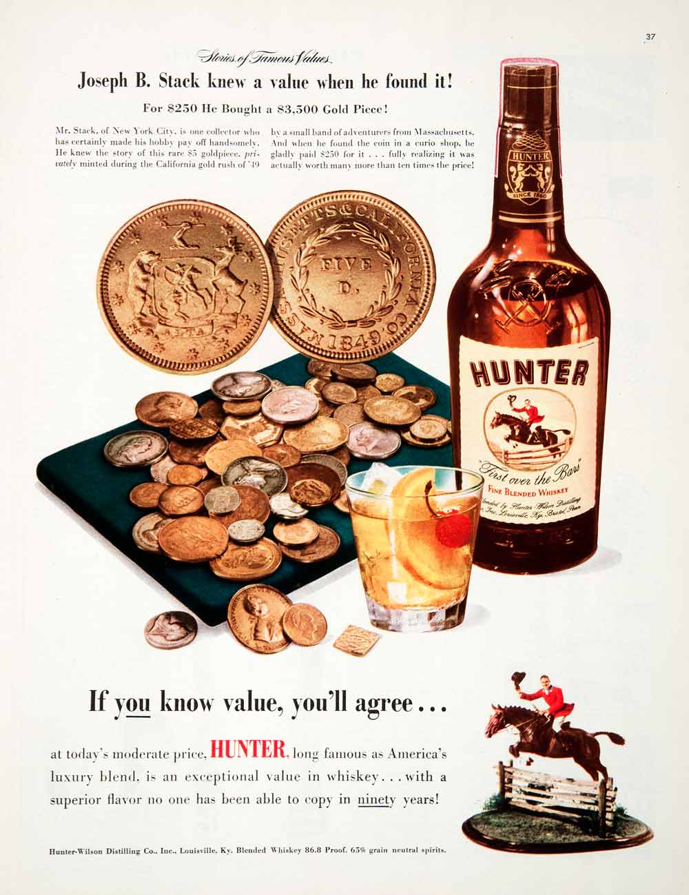 1950 Ad Hunter Blended Whiskey Hunter Wilson Louisville Joseph Stack COLL3