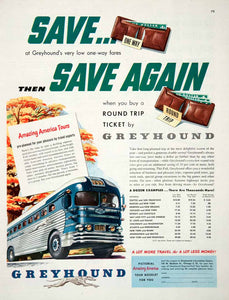 1950 Ad Greyhound Bus Travel America Roswell Brown Tours Fares COLL3