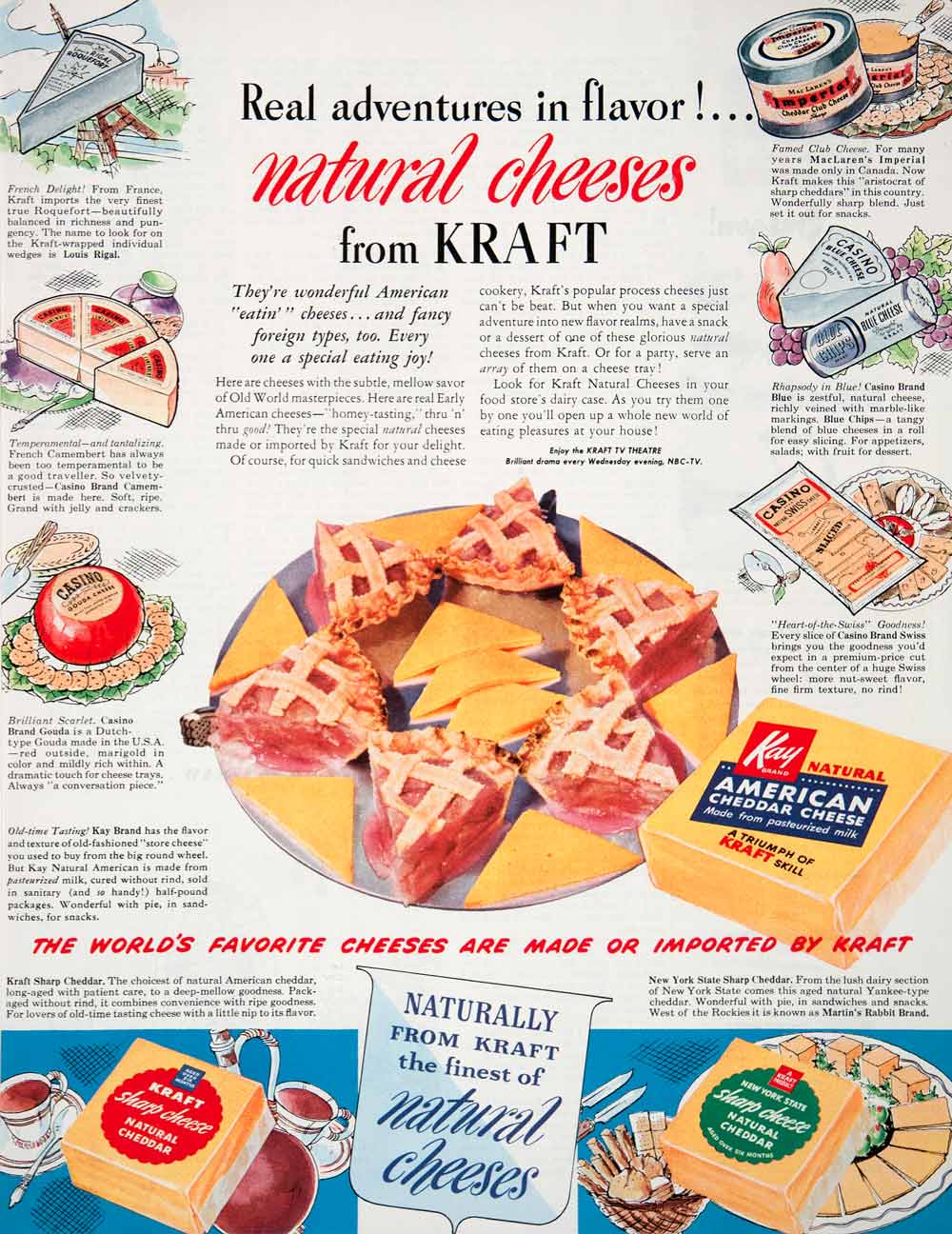 1951 Ad Kraft Cheese Natural American Imported TV Theatre NBC-TV Old World COLL3