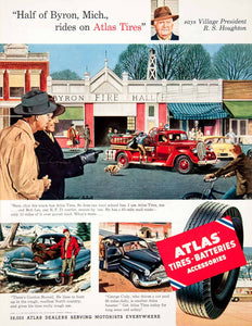 1952 Ad Atlas Tires Batteries Houghton Byron Michigan E Melbourne Brindle COLL3