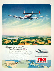1952 Ad TWA Trans World Airlines USA Europe Africa Asia Soltesz COLL3