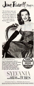 1952 Ad Sylvania Radio Television Service Tubes Picture Jane Russell RKO COLL3