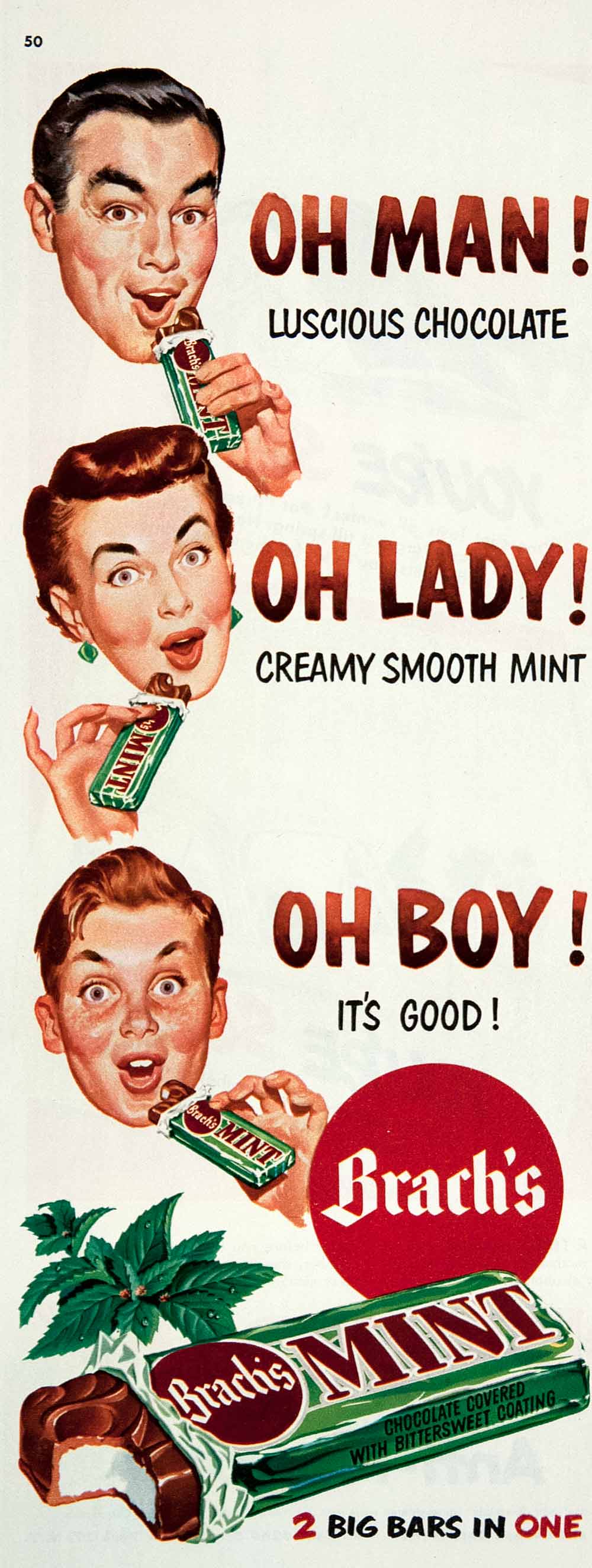 1951 Ad Brach's Mint Candy Bar Mom Day Boy Man Woman Child Leaves