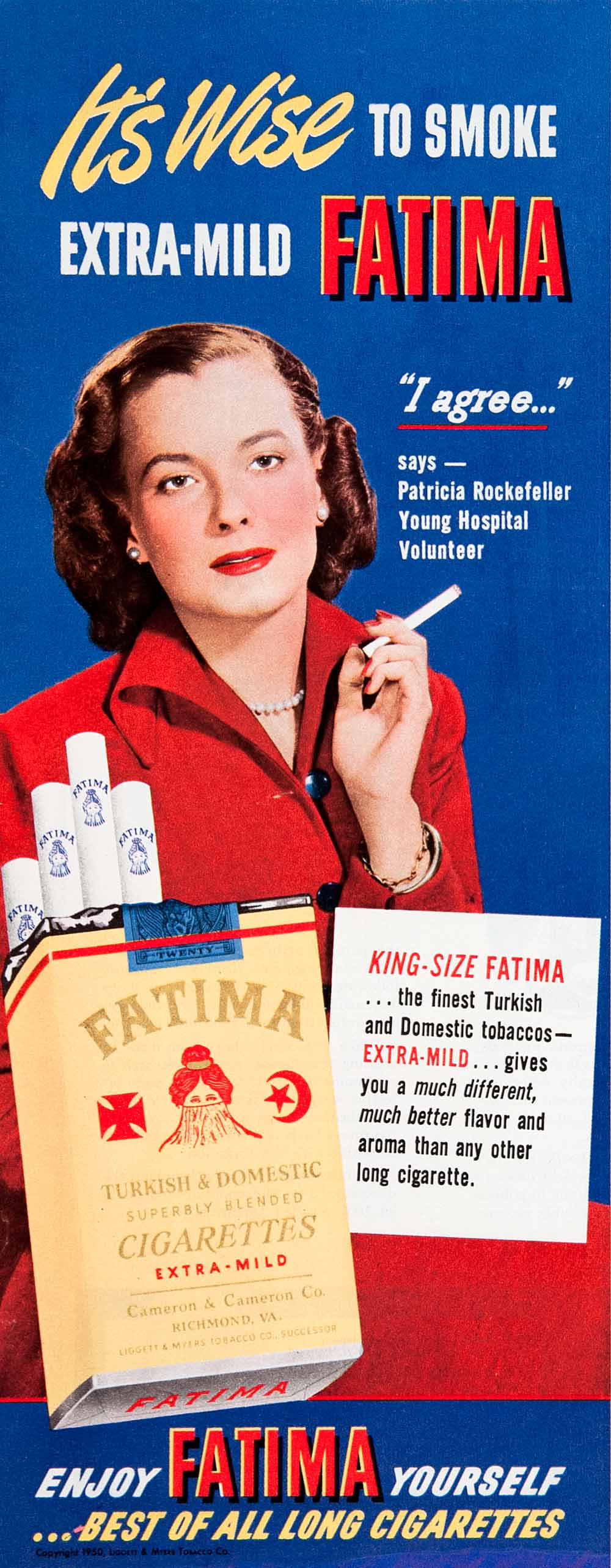 1950 Ad Fatima Cigarettes Cameron Richmond Liggitt Myers Patricia COLL3