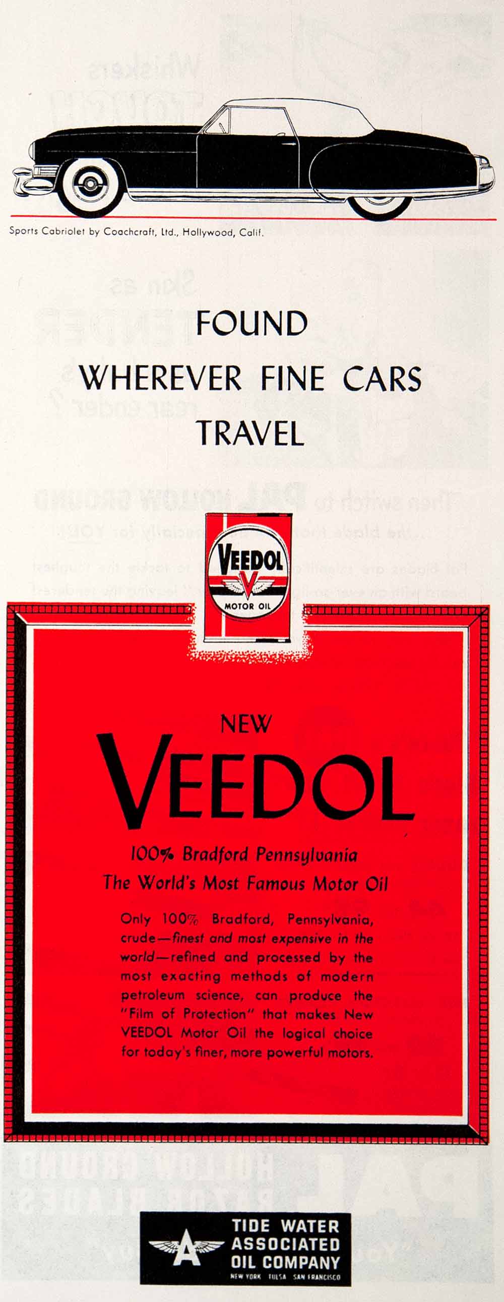 1950 Ad Veedol Motor Oil Tide Water Sport Cabriolet Coachcraft Limited COLL3