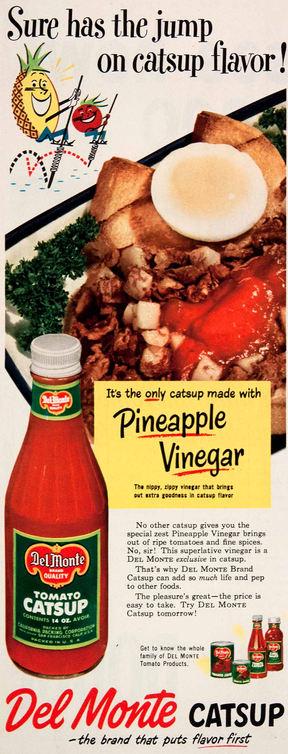 1950 Ad Del Monte Catsup Pineapple Vinegar Tomato Juice Sauce Chili Sauce COLL3