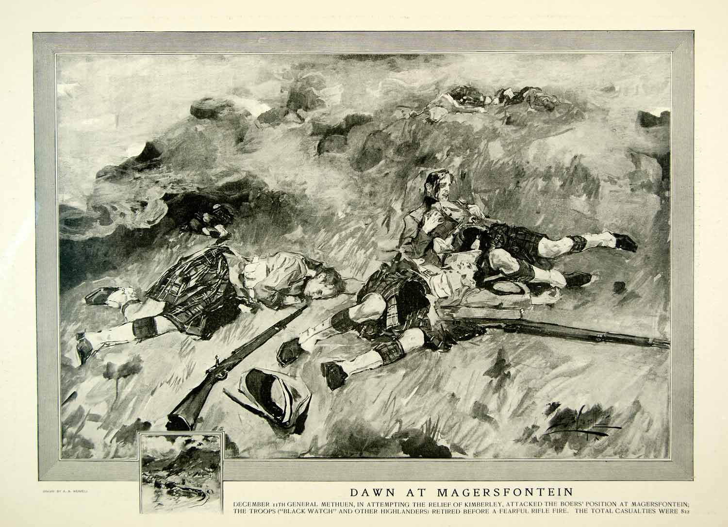 1900 Print Dawn Magersfontein General Methuen Kimberley Boer War Troop COLL4