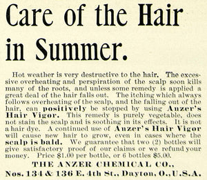 1899 Ad Anzer Chemical Dayton Ohio Hair Vigor Scalp Beauty Dye COLL4