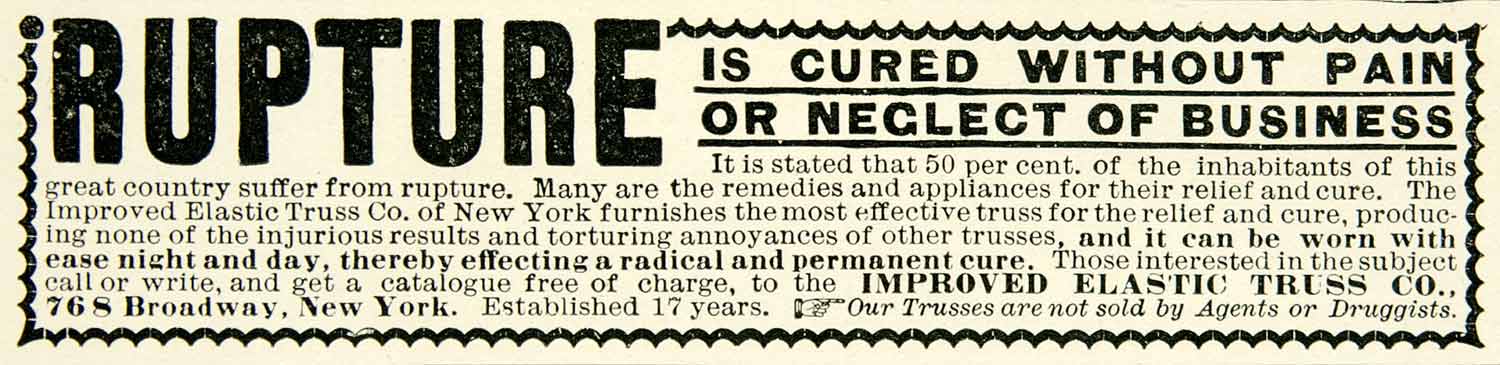 1899 Ad Improved Elastic Truss Remedy Medical Medicine New York COLL4