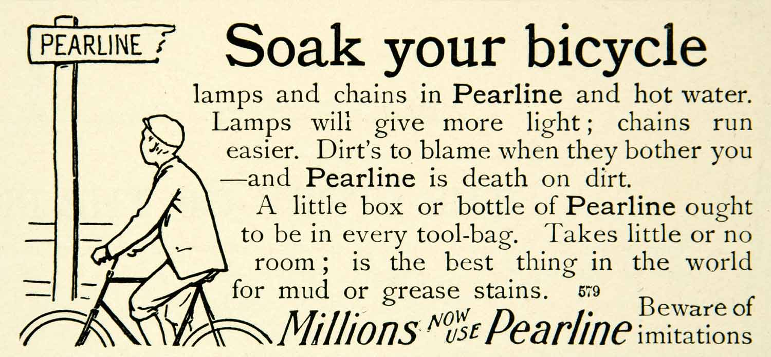 1899 Ad Pearline Soap Bicycle Dirt Advertising Advertisement Grease Bottle COLL4