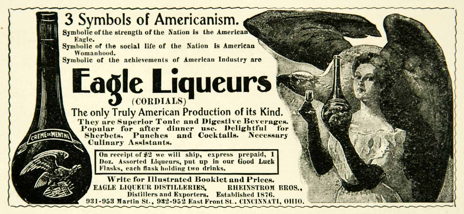 1899 Ad Eagle Liqueurs Cordial Cincinnati Rheinstrom Brothers American COLL4